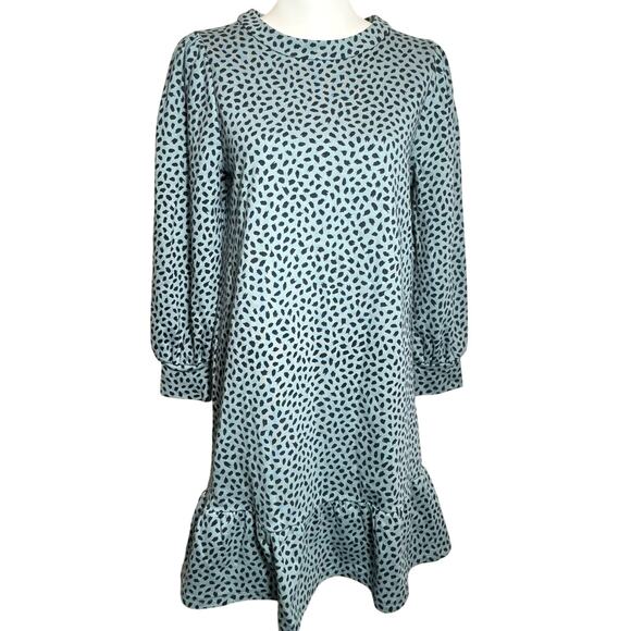 ANN TAYLOR NWT Small Petite Blue Peplum Sweatshirt Dress Animal Print Western‎ - Picture 2 of 8